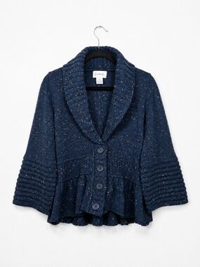 Chadwicks Wool Blend Nep Knit Ruffle Hem Cardigan Sweater Boho Cottagecore M
